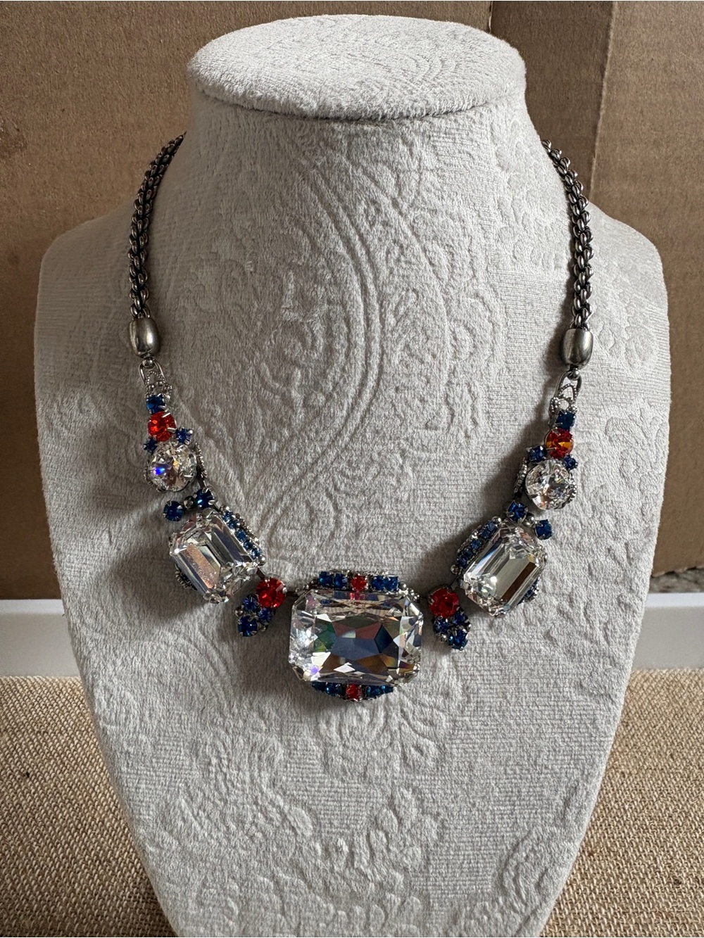 Sorrelli Crystal Statement Necklace with Orange, Clear and Royal Blue Accents